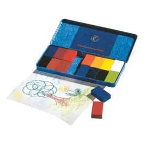 Stockmar waskrijt blokjes assortiment 16 kleuren in blikken etui